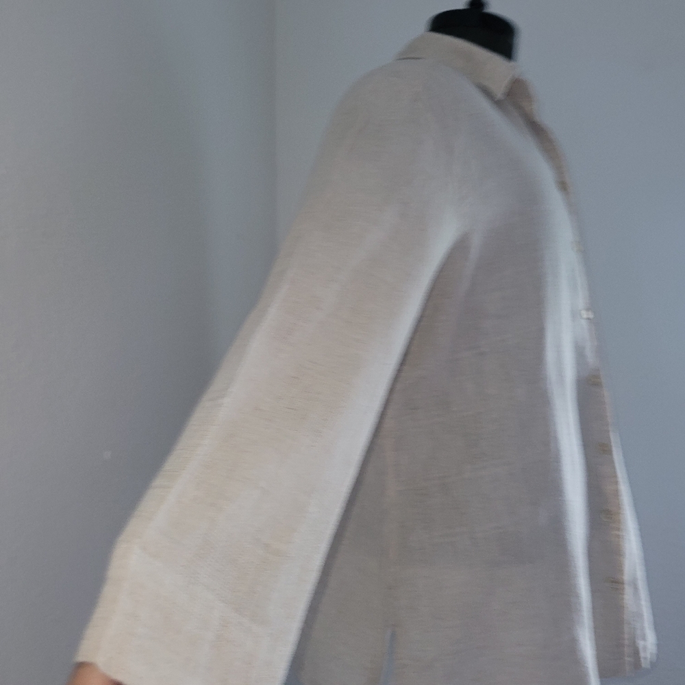 Classic Elements Cream Casual Button Down Women's Plus Size 16/18W Linen Shirt - Picture 3 of 9